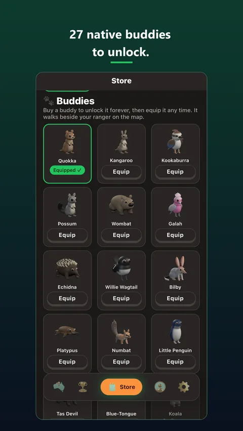The store: native buddies to unlock with XP.